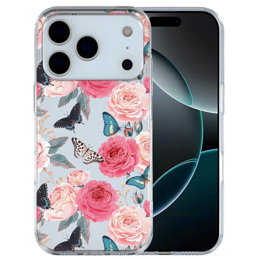 iPhone 17 Pro Max TPU hoesje met vlinders en rozen in roze en paars