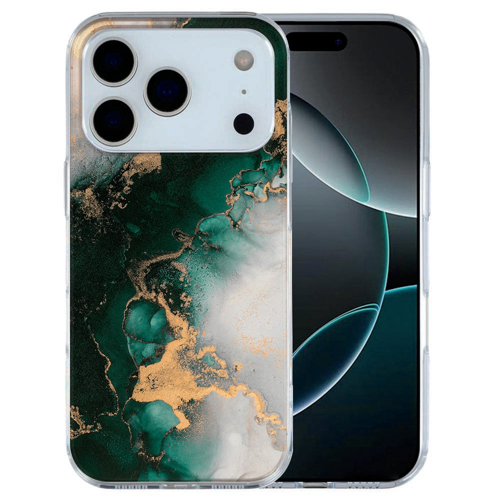 iPhone 17 Pro Max TPU hoesje met groene marmer print en witte aderen