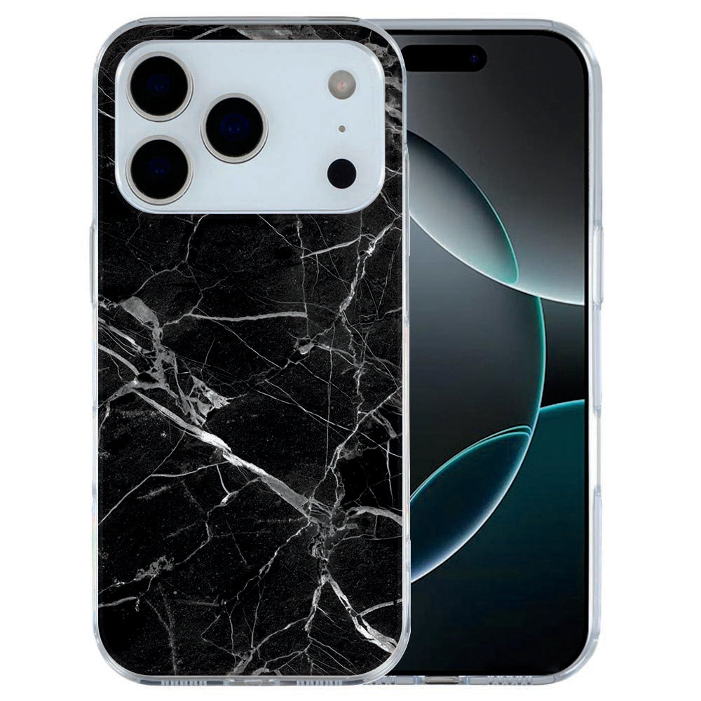 iPhone 17 Pro Max TPU hoesje met zwarte marmer print en subtiele aderen