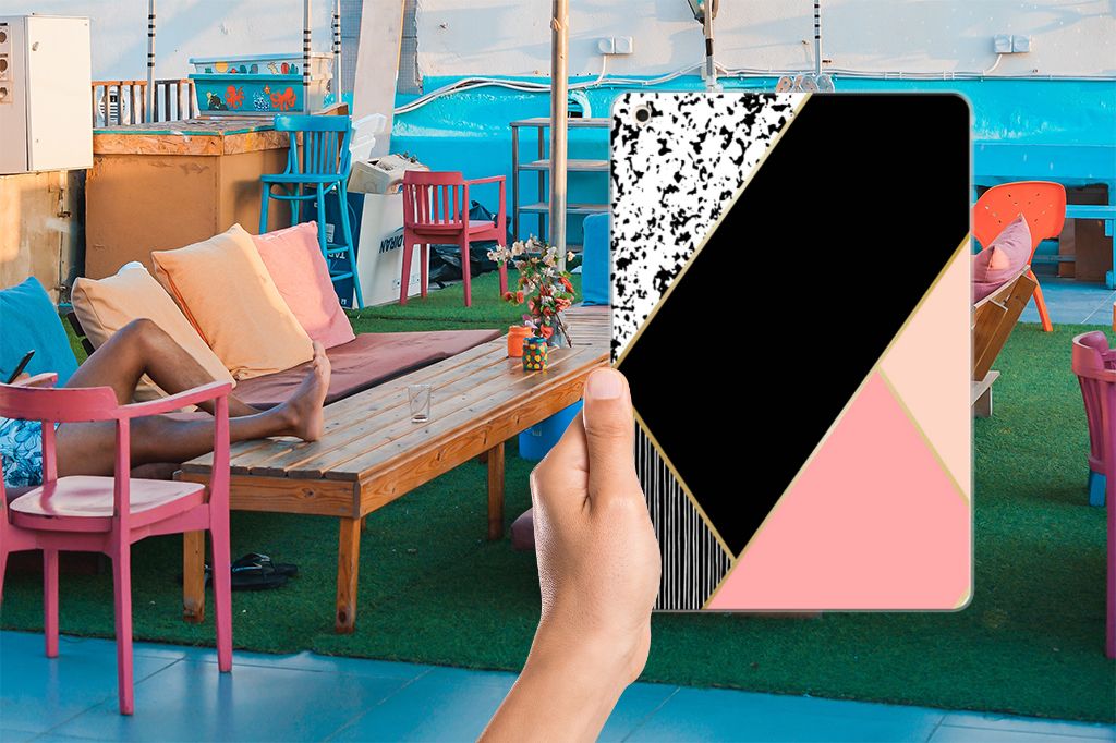 Apple iPad 10.2 | iPad 10.2 (2020) | 10.2 (2021) Back Cover Zwart Roze Vormen