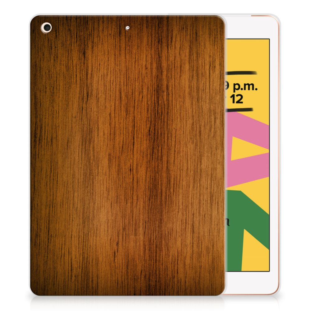 Apple iPad 10.2 iPad 10.2 (2020) 10.2 (2021) Silicone Tablet Hoes Donker Hout achterkant