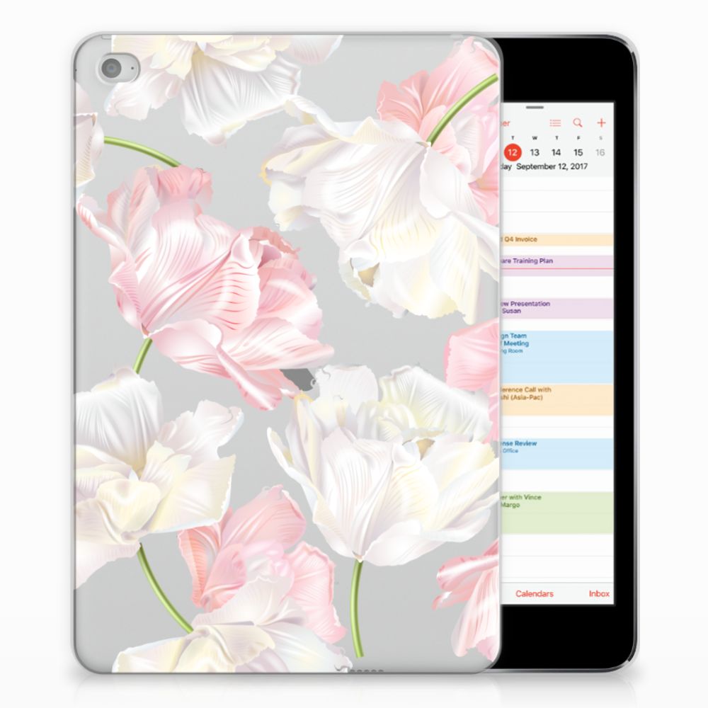 Apple iPad Mini 4 | Mini 5 (2019) Siliconen Hoesje Lovely Flowers bloemen roze wit achterzijde