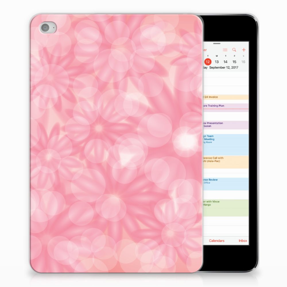 Apple iPad Mini 4 | Mini 5 (2019) Siliconen Hoesje Spring Flowers roze design voorzijde