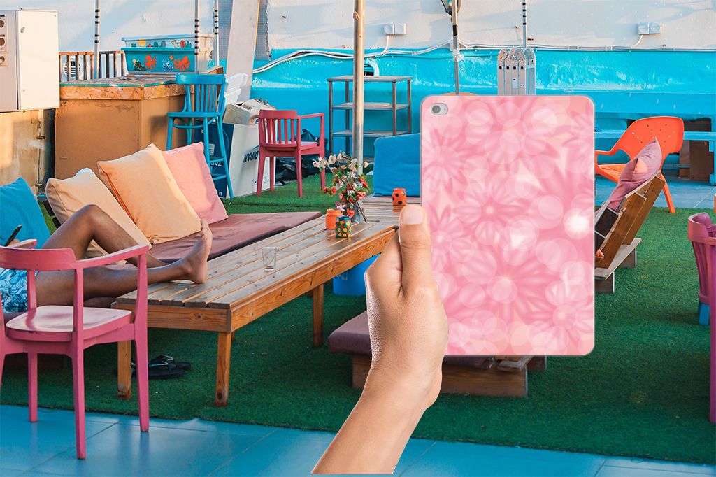 Apple iPad Mini 4 | Mini 5 (2019) Siliconen Hoesje Spring Flowers roze bloemen vooraanzicht
