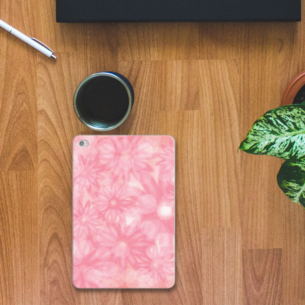 Apple iPad Mini 4 | Mini 5 (2019) Siliconen Hoesje Spring Flowers roze design bovenaanzicht