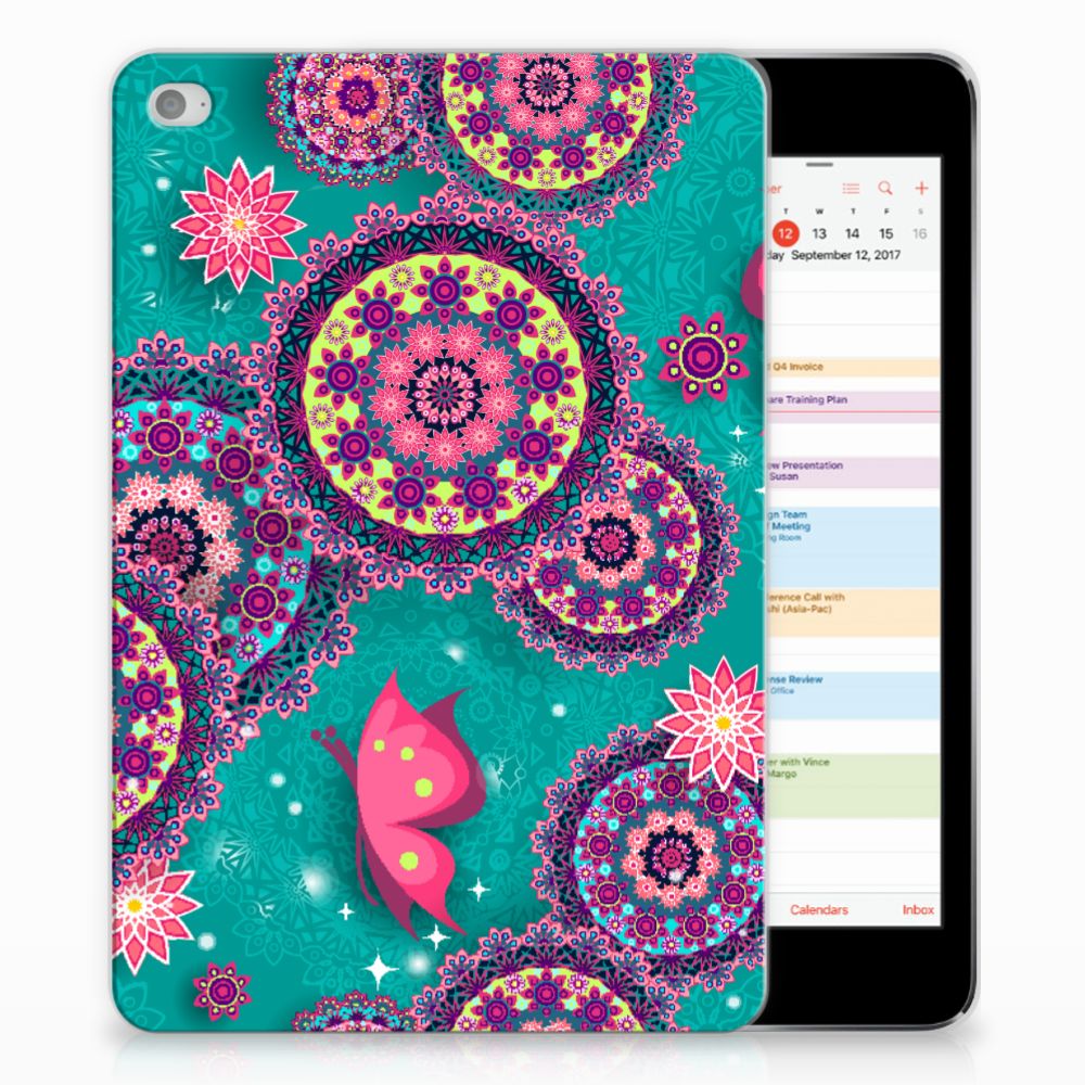 Apple iPad Mini 4 | Mini 5 (2019) Tablethoes Cirkels en Vlinders design kleurrijk aanzicht