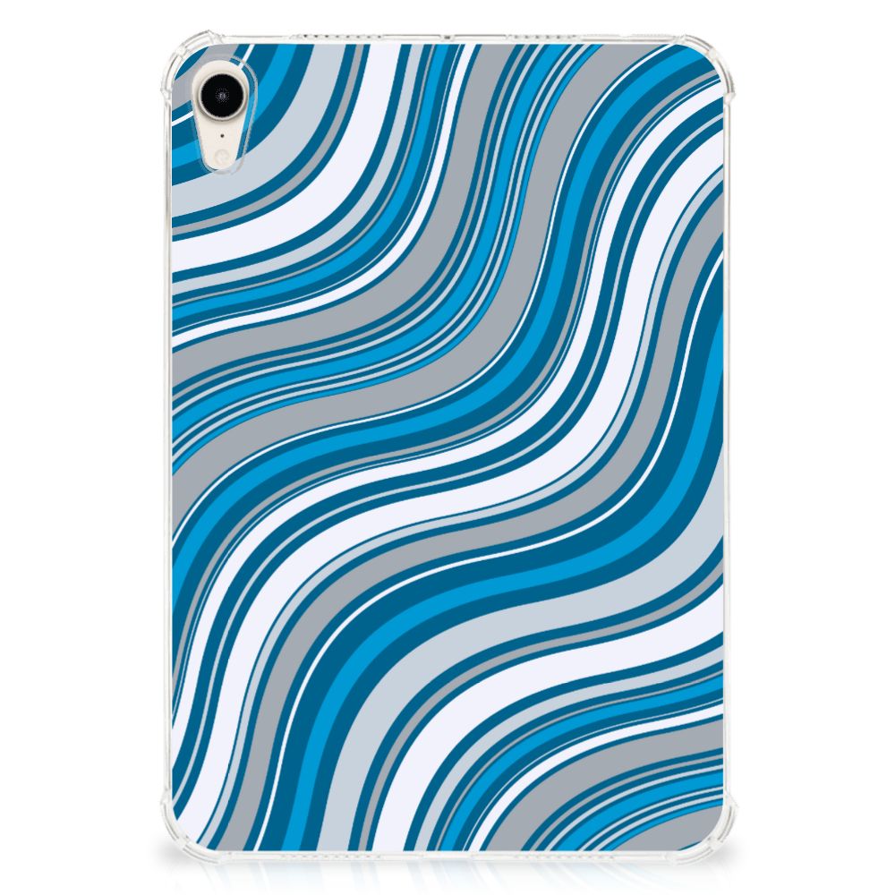 Apple iPad mini 6 (2021) Hippe Hoes Waves Blue met een golvend design in blauw en grijs, perfect voor bescherming.