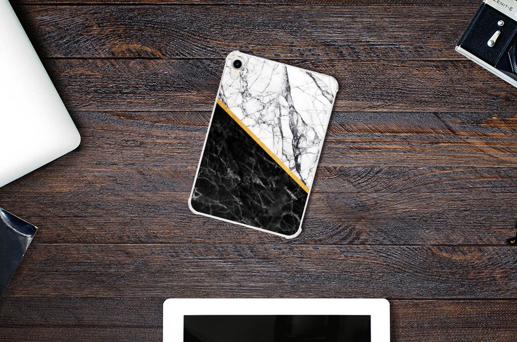 Apple iPad mini 6 (2021) Tablet Back Cover Marmer Wit Zwart - Origineel Cadeau Man - B2C Telecom