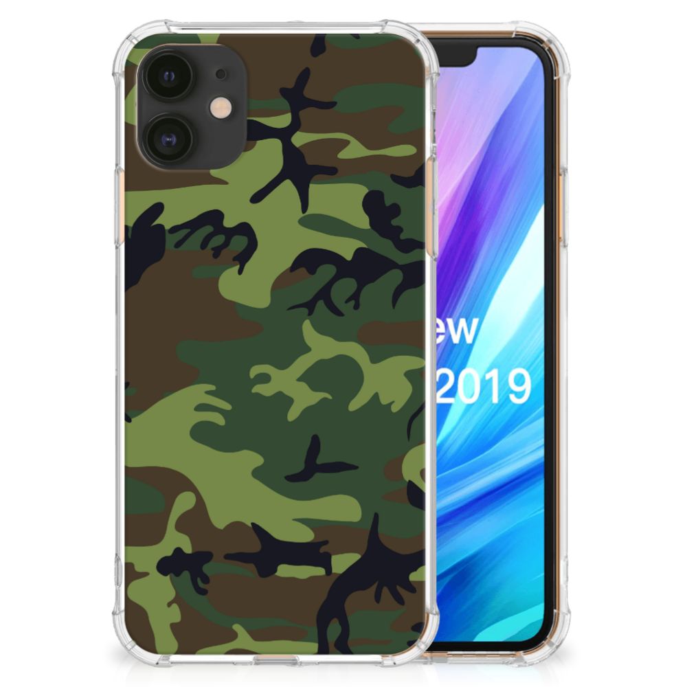 Apple iPhone 11 Doorzichtige Silicone Hoesje Army Dark camouflage ontwerp voorkant