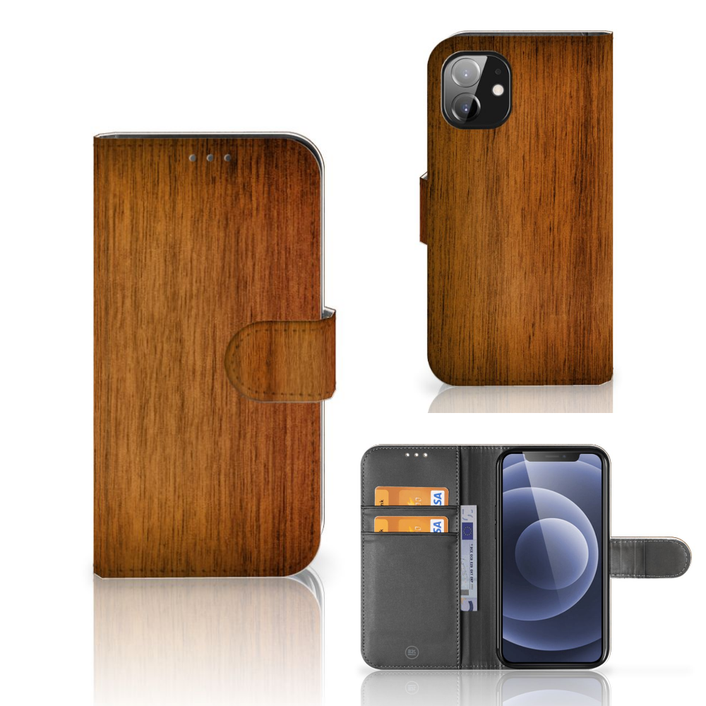 Apple iPhone 12 Mini Book Style Case Donker Hout book style case donker hout aanzicht