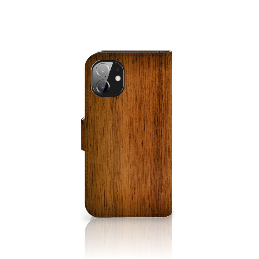 Apple iPhone 12 Mini Book Style Case Donker Hout book stijl achterzijde houten print