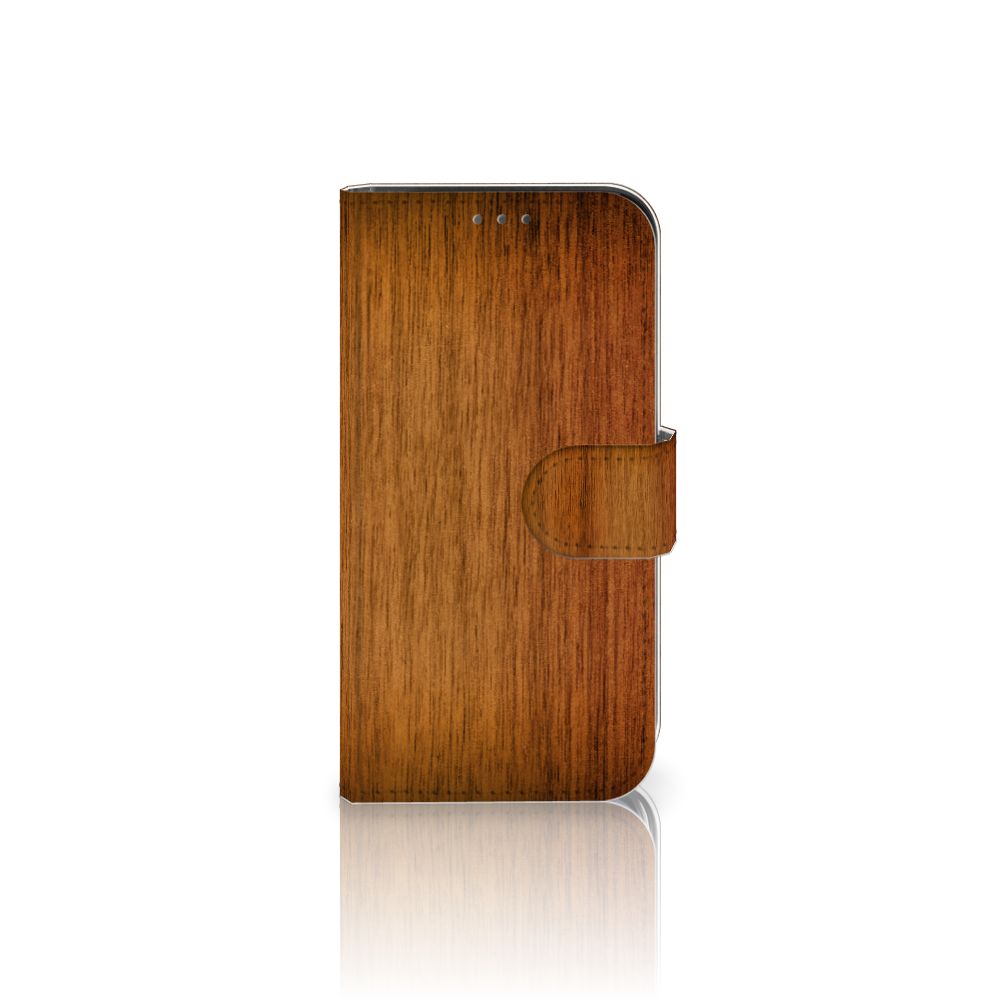 Apple iPhone 12 Mini Book Style Case Donker Hout boek stijl hoes donker hout aanzicht