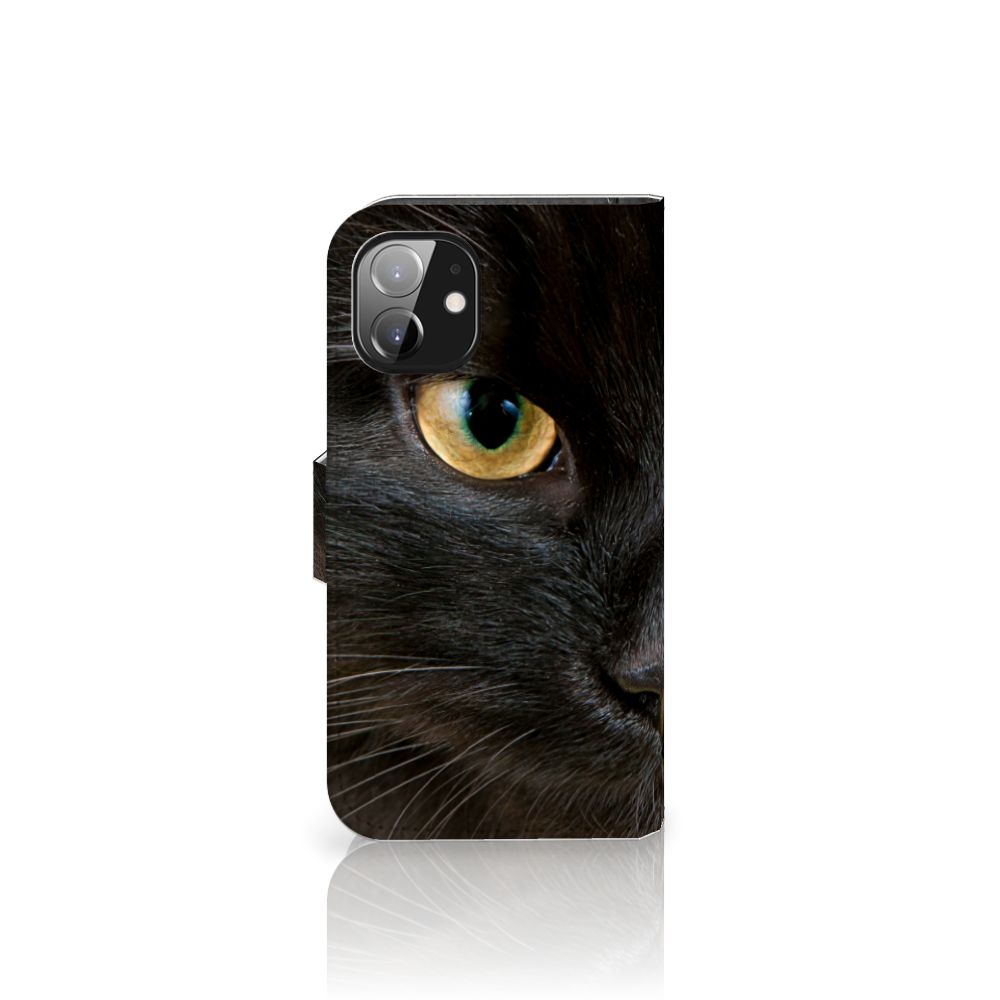 Apple iPhone 12 Mini Telefoonhoesje met Pasjes Zwarte Kat design zwart kat aanzicht