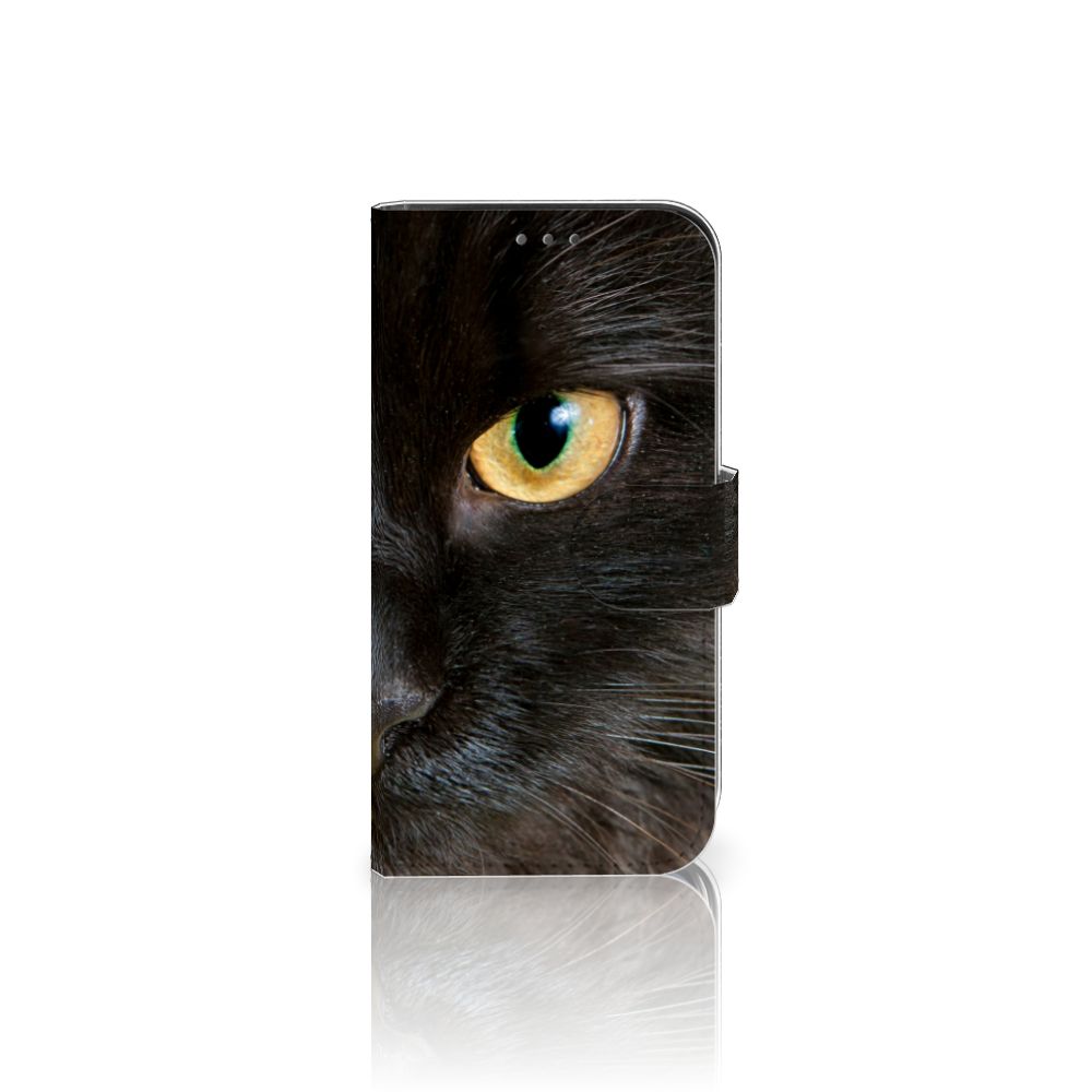 Apple iPhone 12 Mini Telefoonhoesje met Pasjes Zwarte Kat hoesje design zwarte kat aanzicht