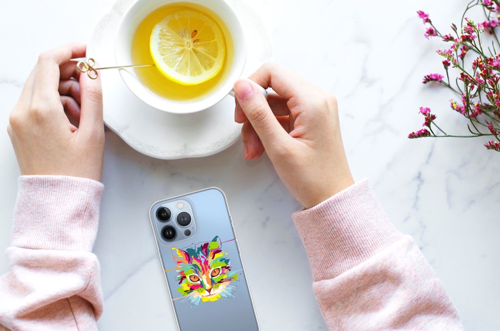 Apple iPhone 13 Pro Telefoonhoesje met Naam Cat Color design kleurrijk aanzicht