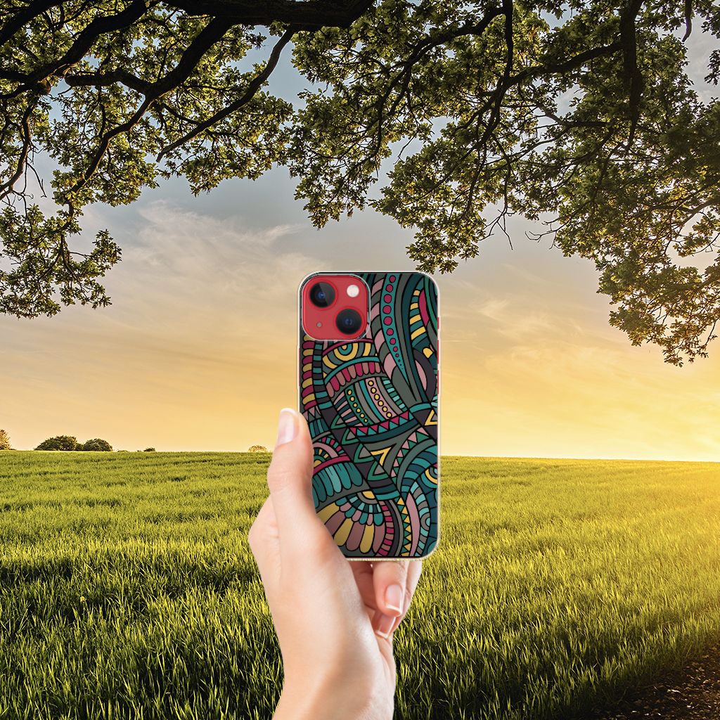 Apple iPhone 13 TPU bumper Aztec design hand voor veld