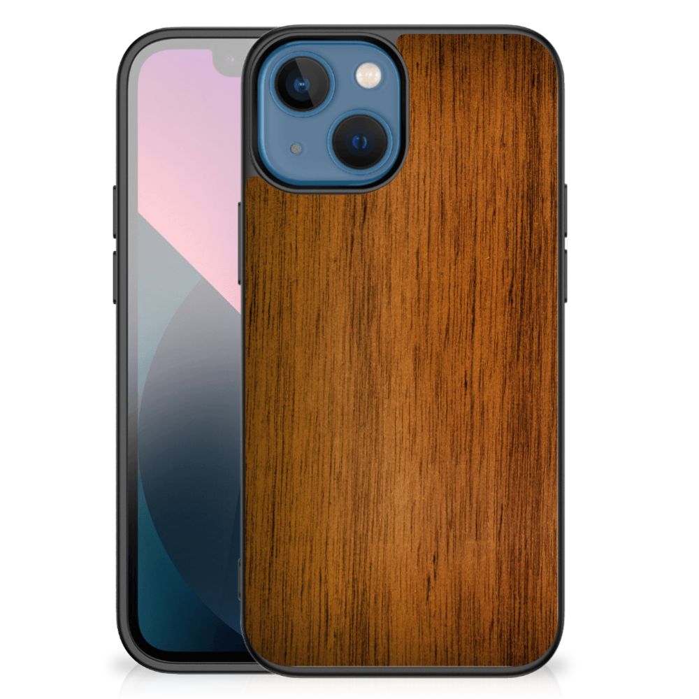 Apple iPhone 13 mini Houten Print Telefoonhoesje Donker Hout achterkant bruin design