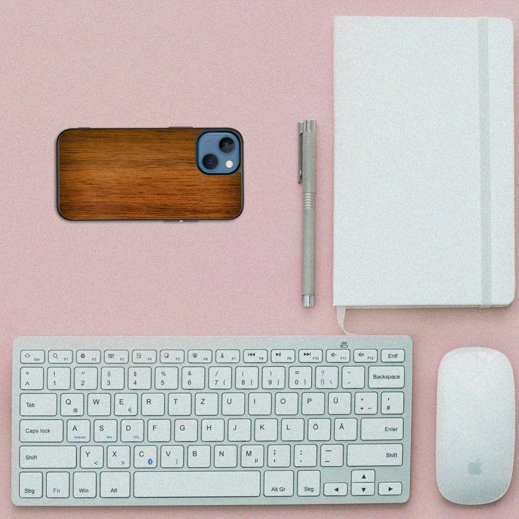 Apple iPhone 13 mini Houten Print Telefoonhoesje Donker Hout aanzicht boven
