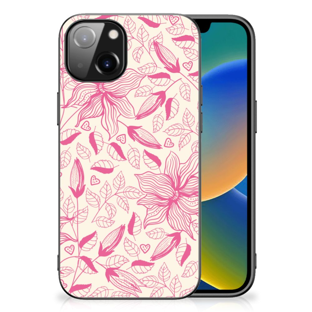 Apple iPhone 13/14 Bloemen Hoesje Pink Flowers bloemen print achterzijde