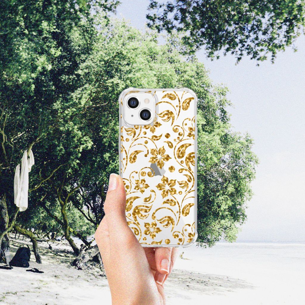Apple iPhone 14 Plus Case Gouden Bloemen achterkant hand natuur