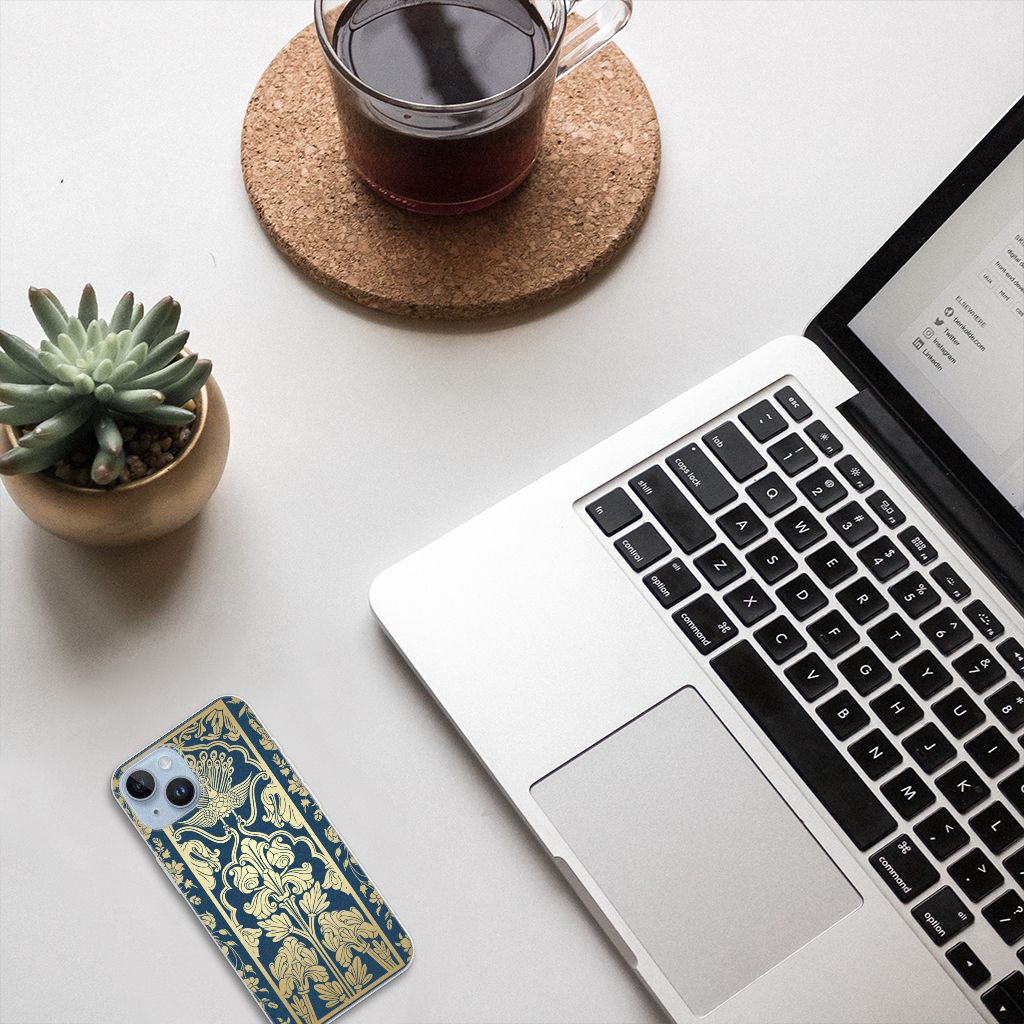 Apple iPhone 14 TPU Case Beige Flowers design bloemen aanzicht