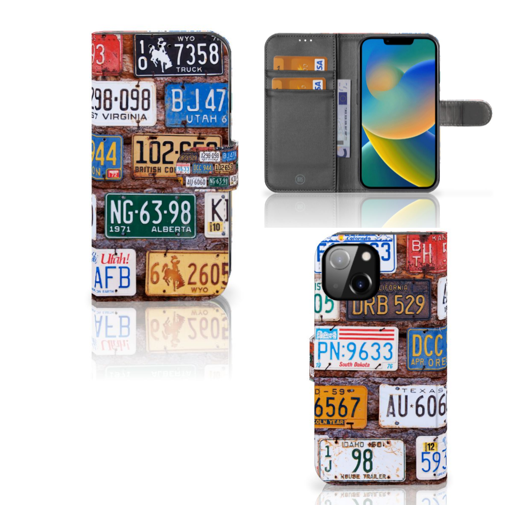 Apple iPhone 14 Telefoonhoesje met foto Kentekenplaten ontwerp collage aanzicht