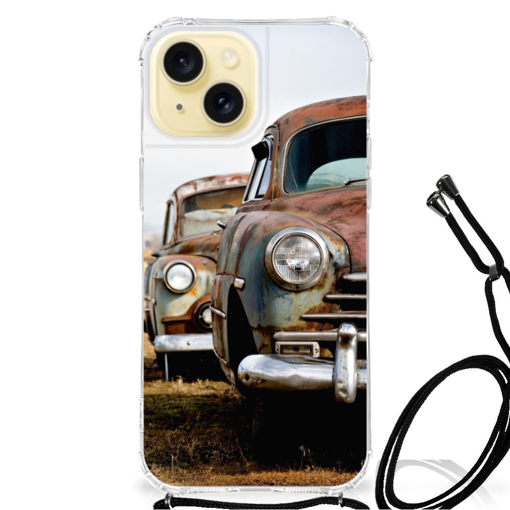 Apple iPhone 15 Anti-shock Hoesje met foto Vintage Auto telefoonhoesje vintage auto achterkant