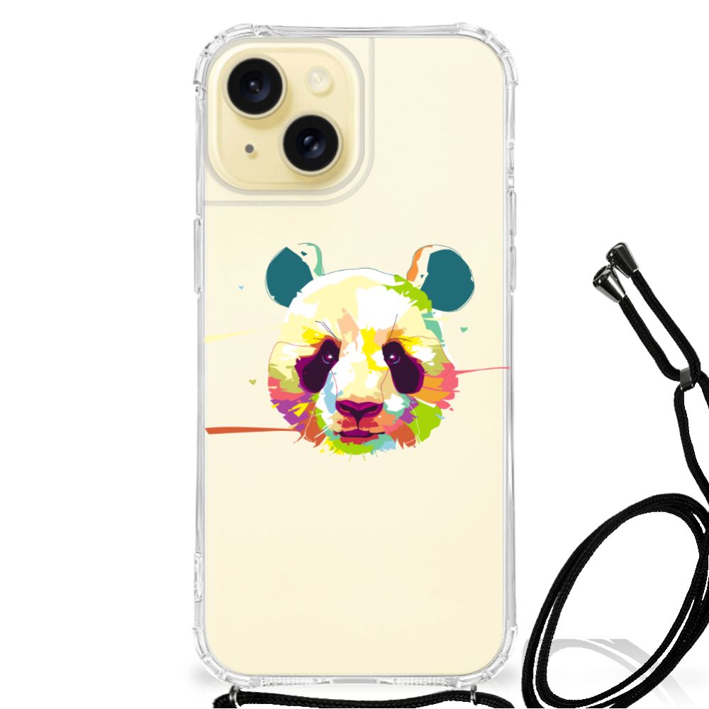 Apple iPhone 15 Stevig Bumper Hoesje Panda Color boven
