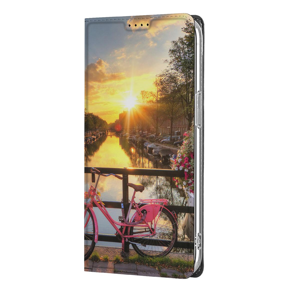 Apple iPhone 16e Book Cover Amsterdamse Grachten design fiets zonsondergang aanzicht