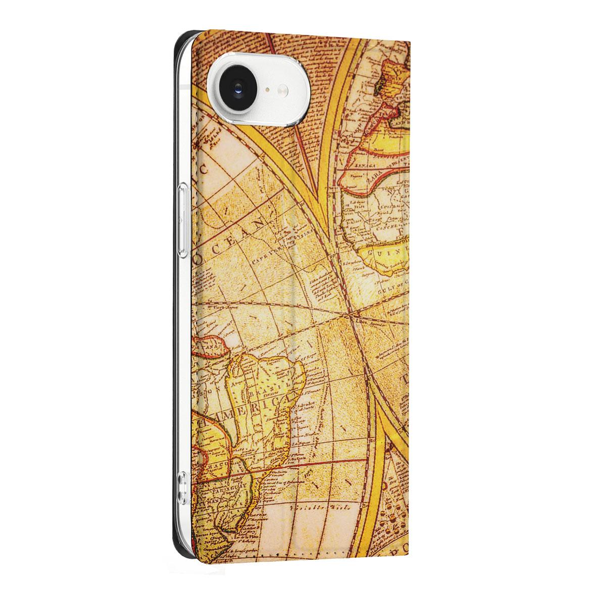 Apple iPhone 16e Book Cover Kompas wereldkaart design zijkant