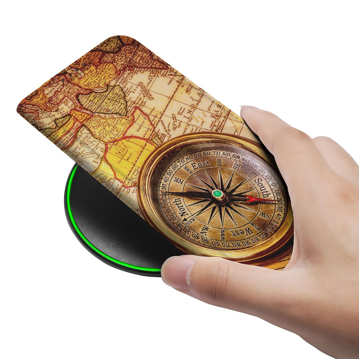 Apple iPhone 16e Book Cover Kompas kompas design hand bovenaanzicht