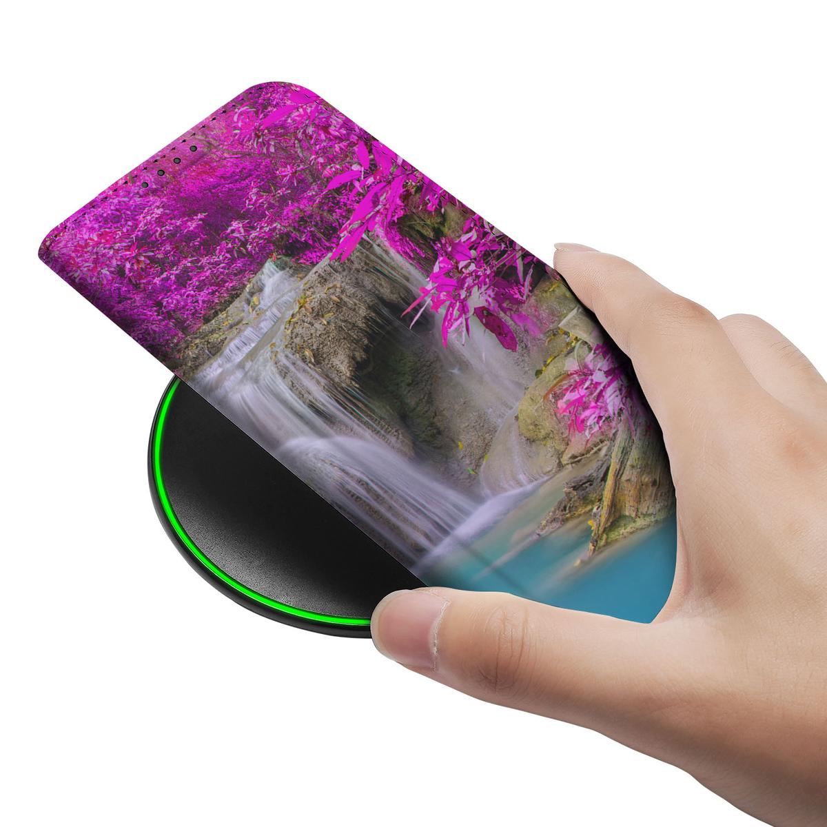 Apple iPhone 16e Book Cover Waterval hand aanzicht met waterval kleuren
