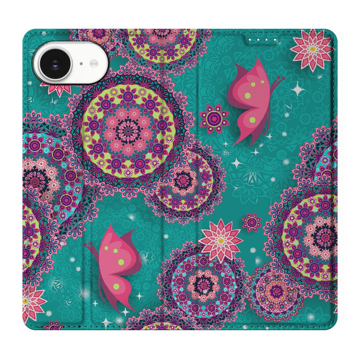 Apple iPhone 16e Bookcase Cirkels en Vlinders bloemen cirkels vlinders afbeelding