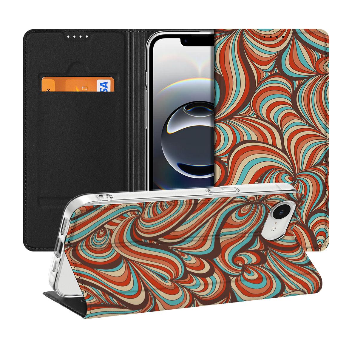 Apple iPhone 16e Bookcase Retro retro design kleurrijk aanzicht