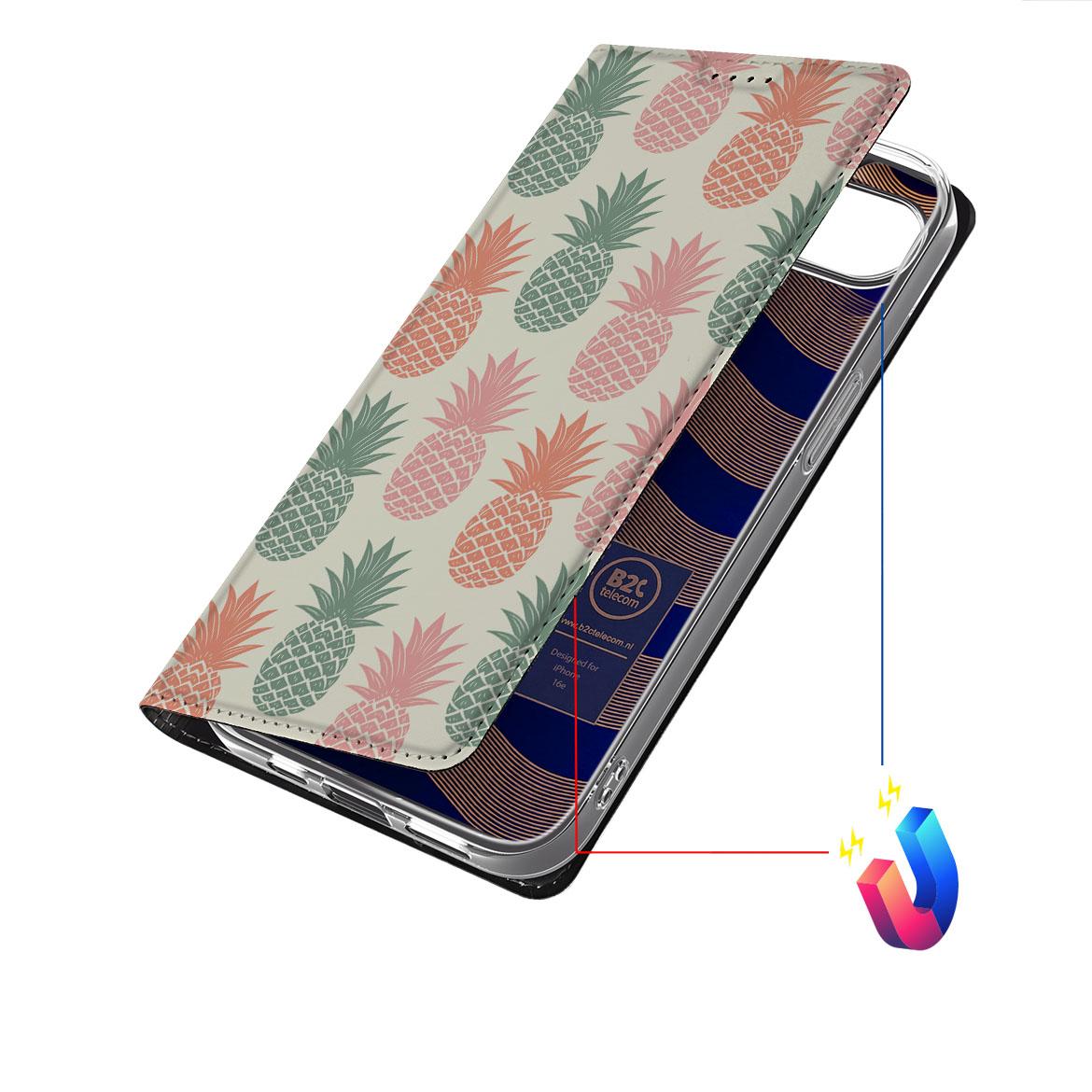 Apple iPhone 16e Flip Style Cover Ananas design ananas vooraanzicht