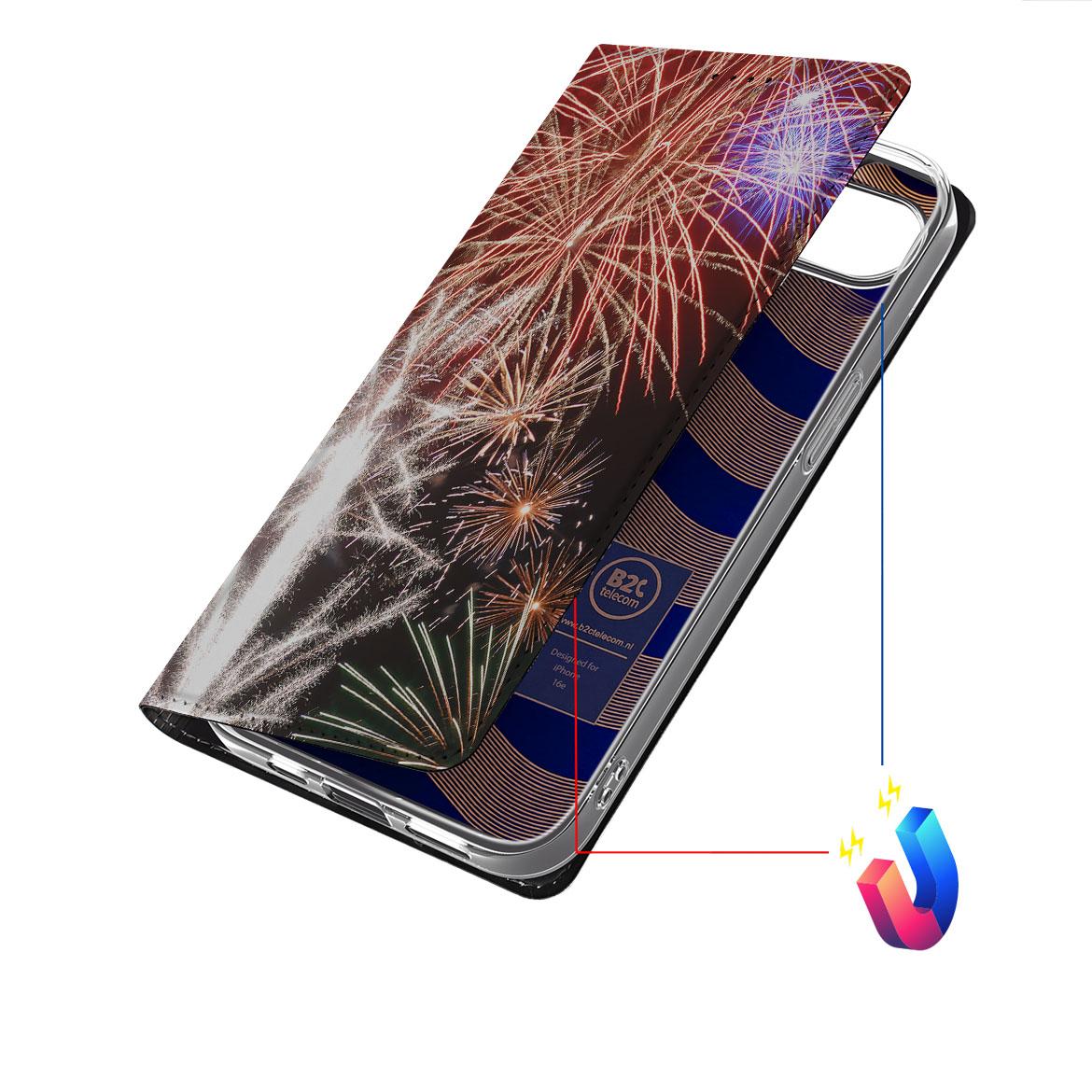 Apple iPhone 16e Hippe Standcase Vuurwerk siervuurwerk print aanzicht
