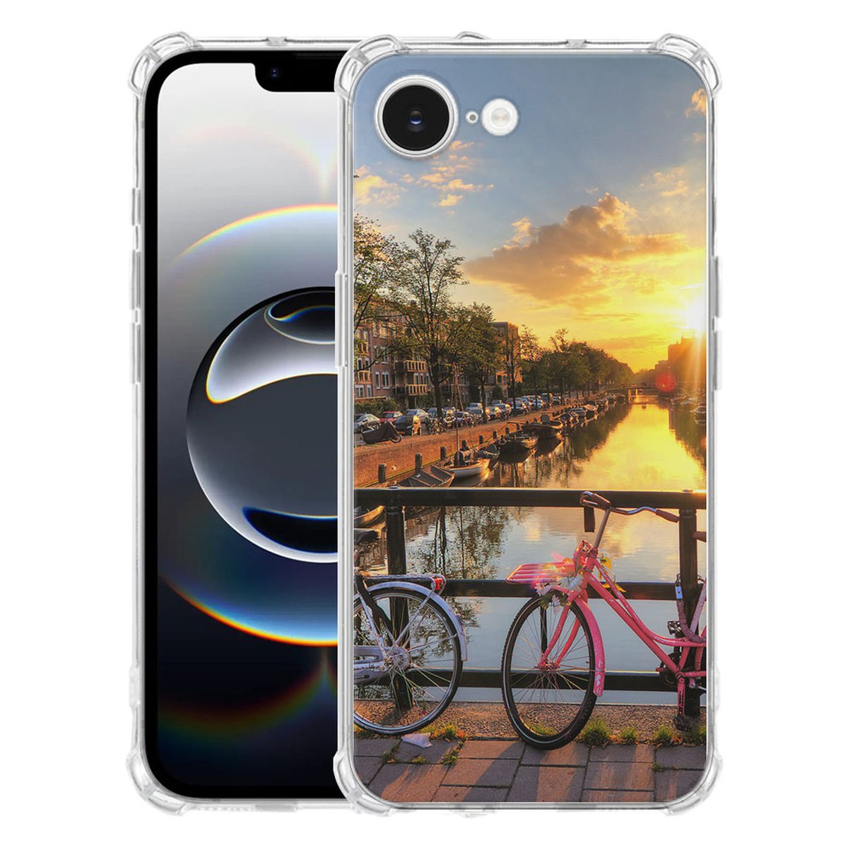 Apple iPhone 16e Hoesje - Amsterdamse Grachten TPU Antishock fietselementen stadsfotografie