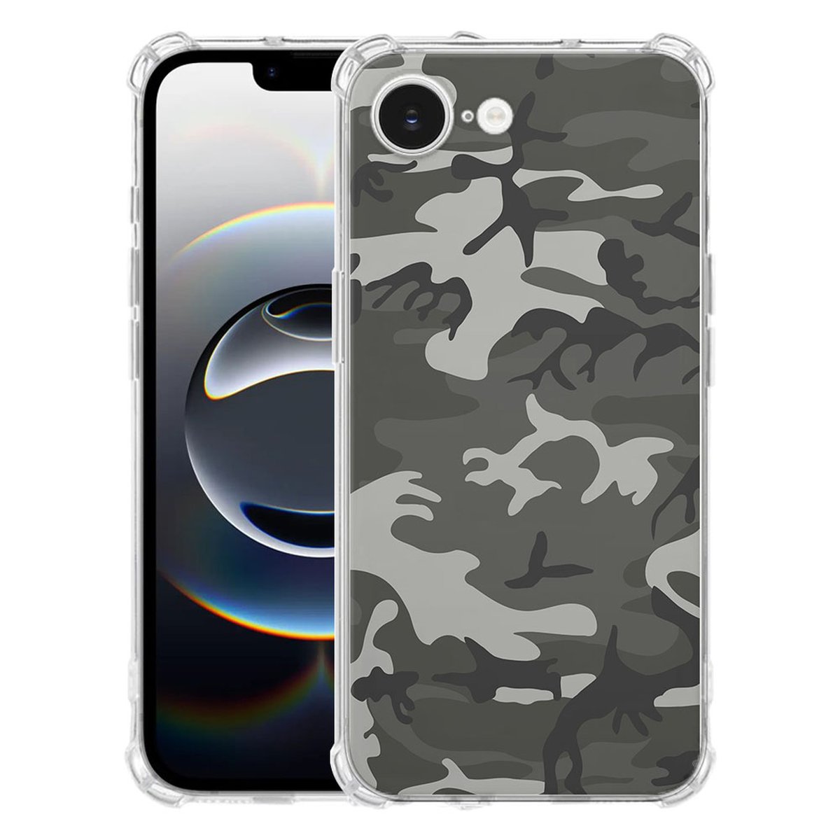 Apple iPhone 16e Hoesje - Army Light TPU Antishock camouflage design transparant