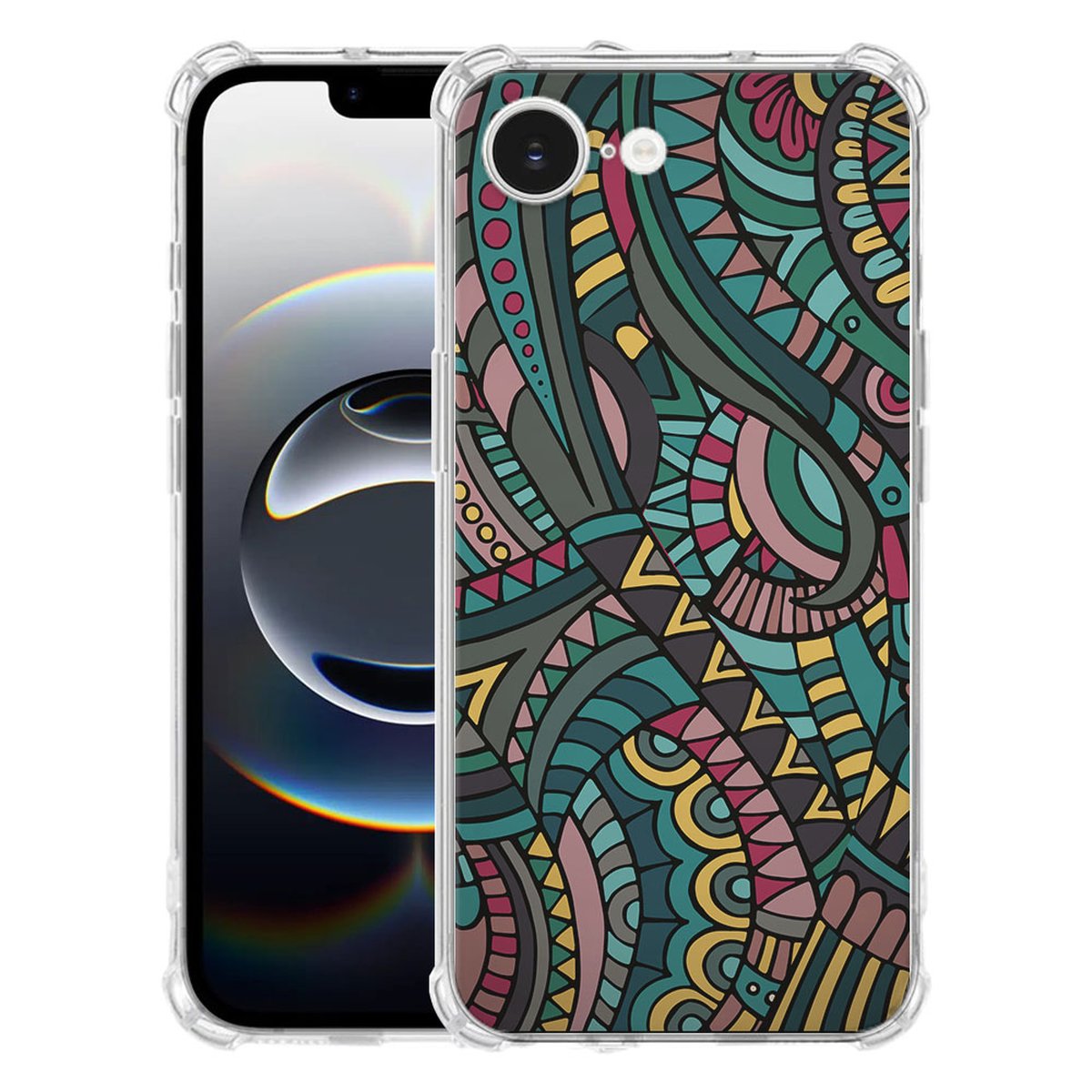 Apple iPhone 16e Hoesje - Aztec TPU Antishock aztec kleurrijk design voorkant