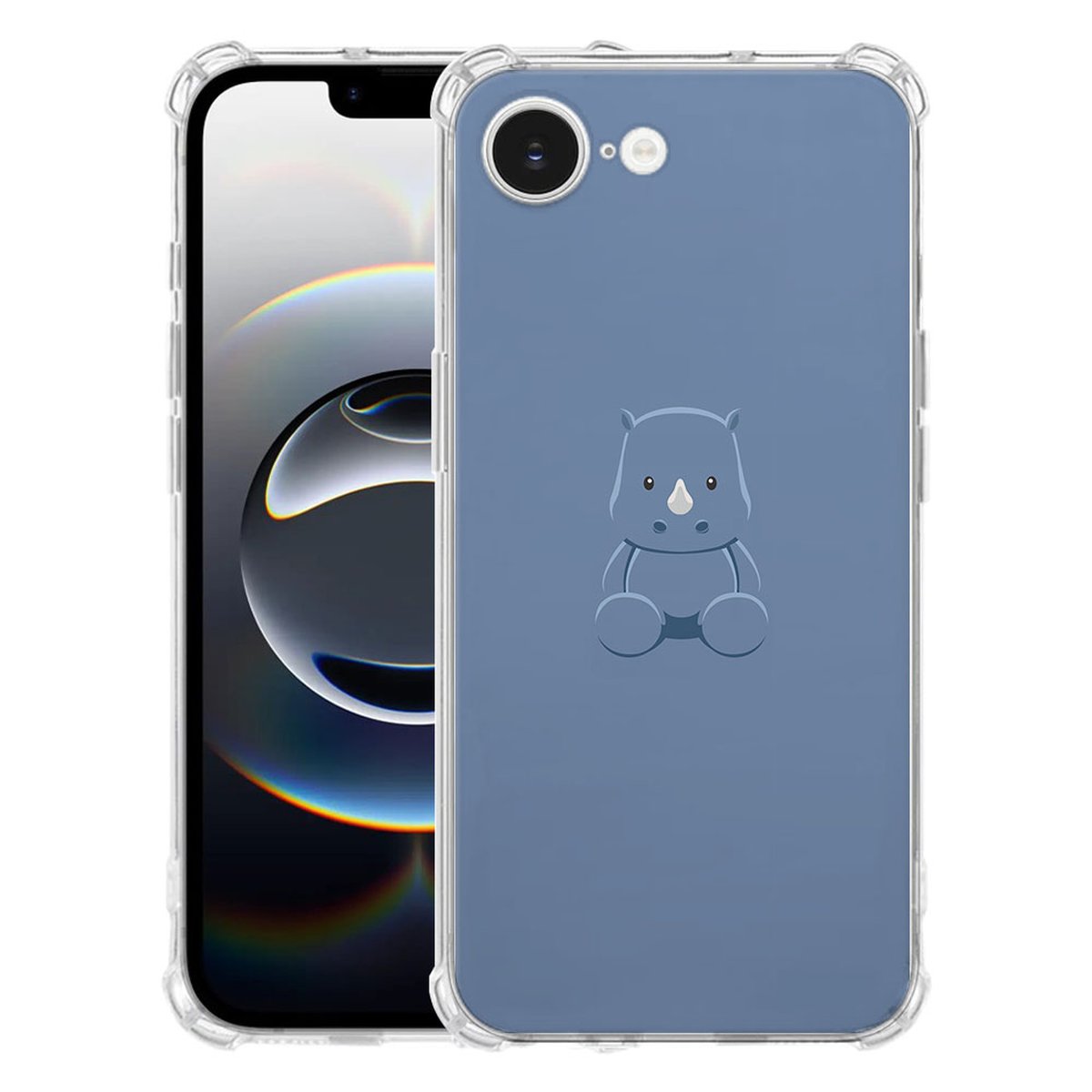 Apple iPhone 16e Hoesje Baby Rhino TPU Antishock transparant schattig dierenontwerp achterkant