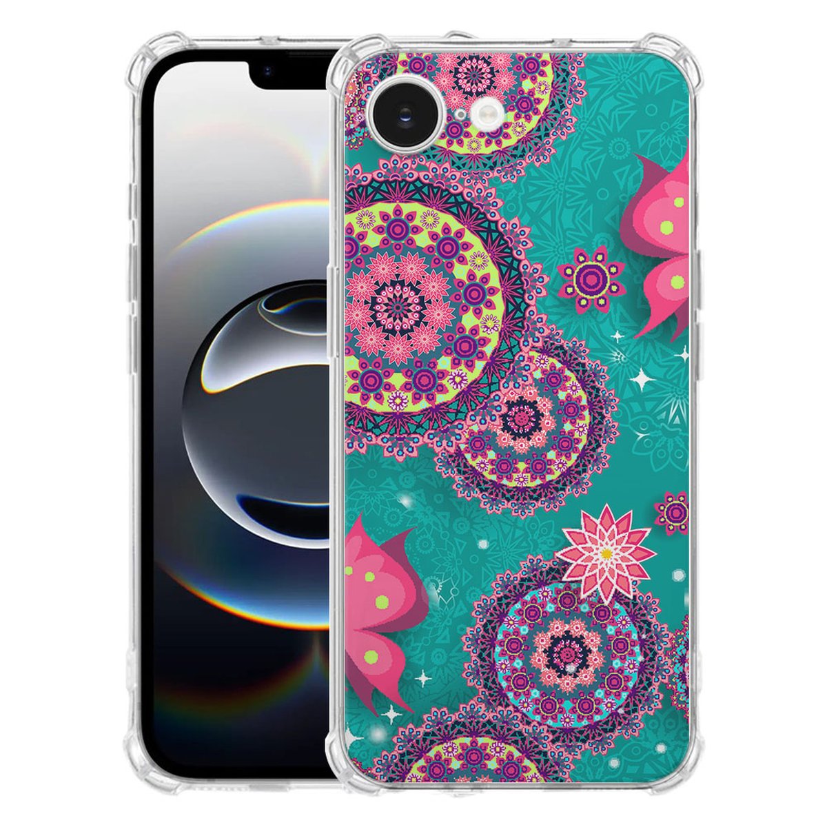 Apple iPhone 16e Hoesje - Cirkels en Vlinders TPU Antishock design cirkels vlinders voorkant