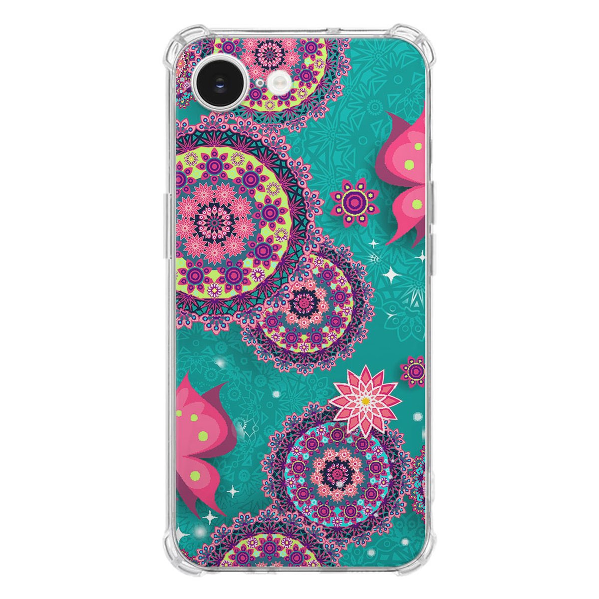 Apple iPhone 16e Hoesje - Cirkels en Vlinders TPU Antishock cirkels vlinders transparant achterkant