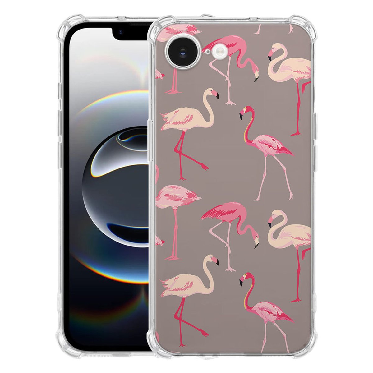 Apple iPhone 16e Hoesje - Flamingo TPU Antishock flamingo design achterzijde