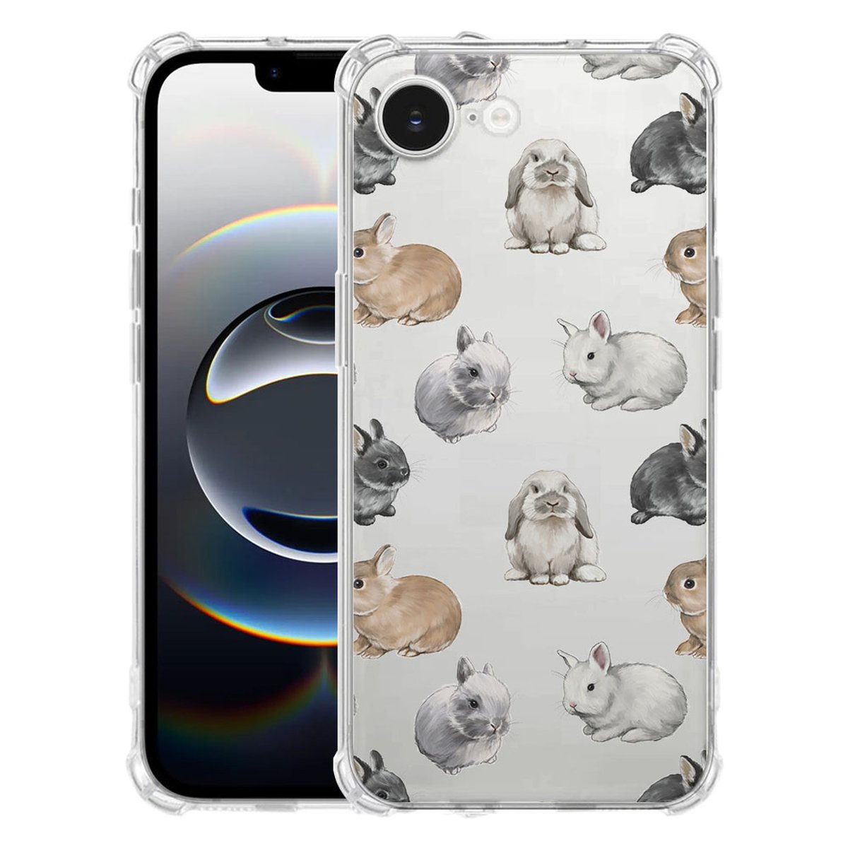 Apple iPhone 16e Hoesje - Konijntjes TPU Antishock konijntjes hoesje transparant design achterkant