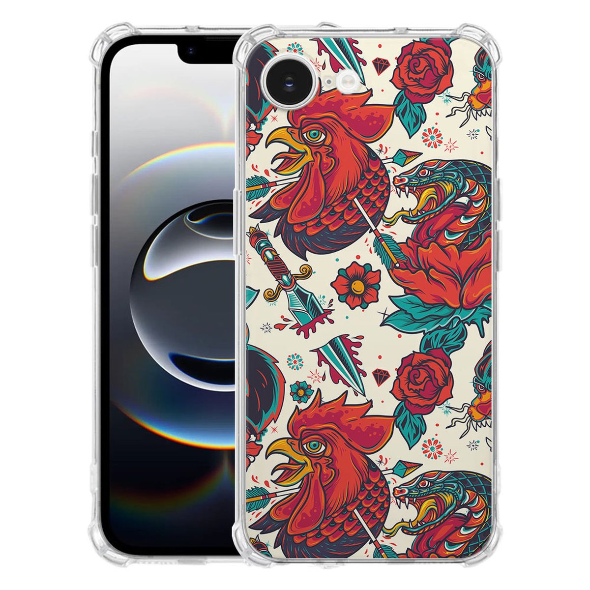 Apple iPhone 16e Hoesje - Old Skool TPU Antishock kleurrijk design front en achterkant