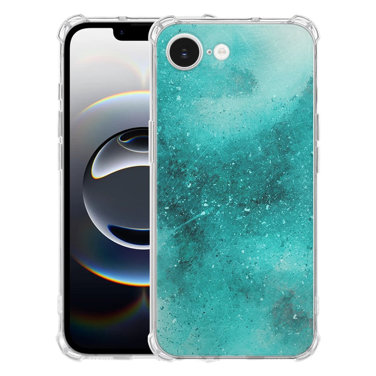 Apple iPhone 16e Hoesje Painting Blue TPU Antishock achterkant en voorkant