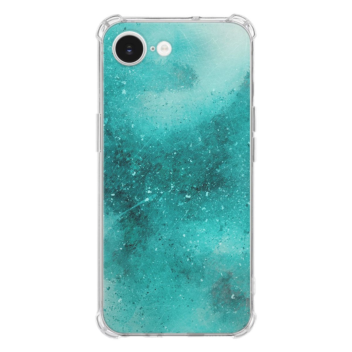 Apple iPhone 16e Hoesje Painting Blue TPU Antishock achterkant design turquoise