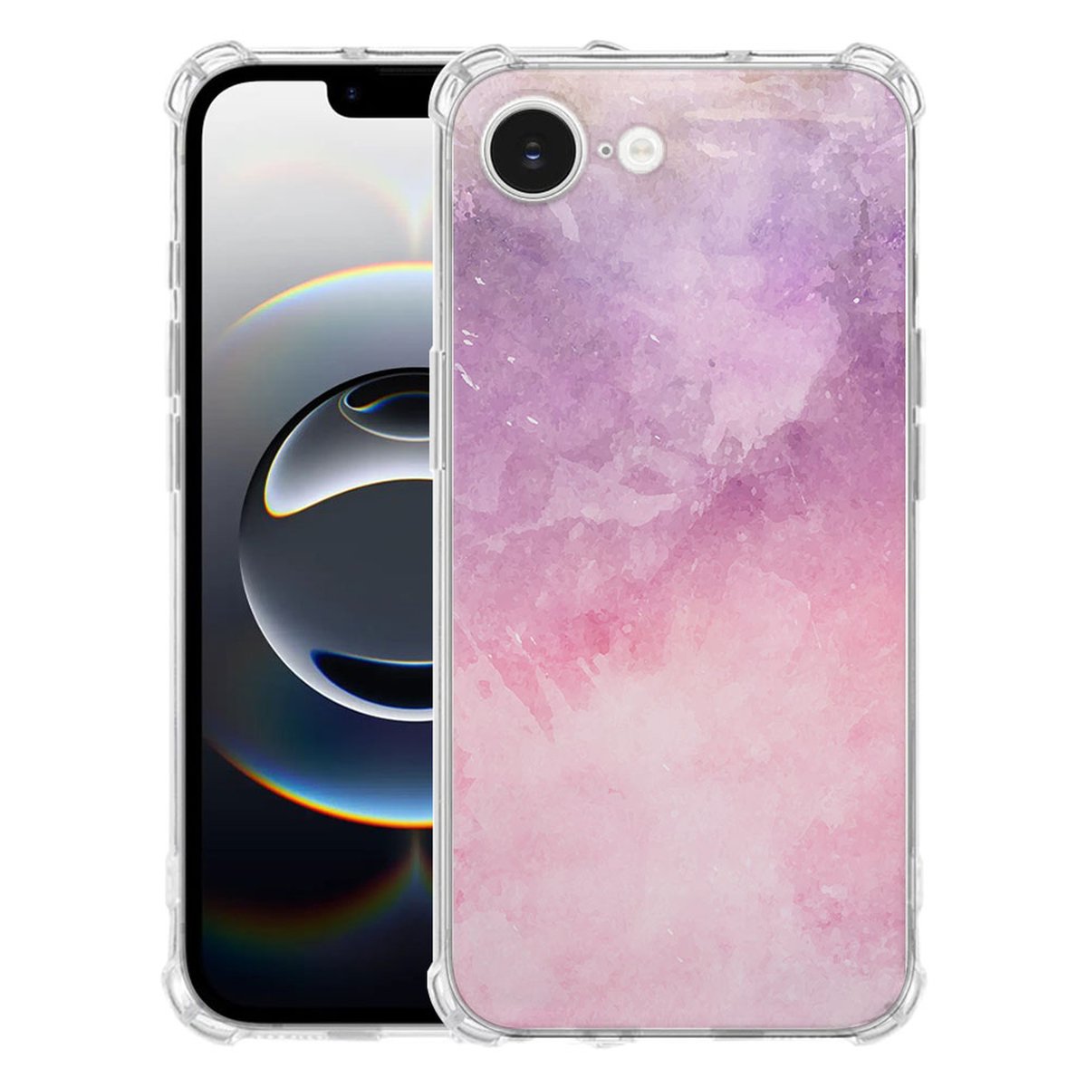 Apple iPhone 16e Hoesje Pink Purple Paint TPU Antishock achterkant transparant patroon