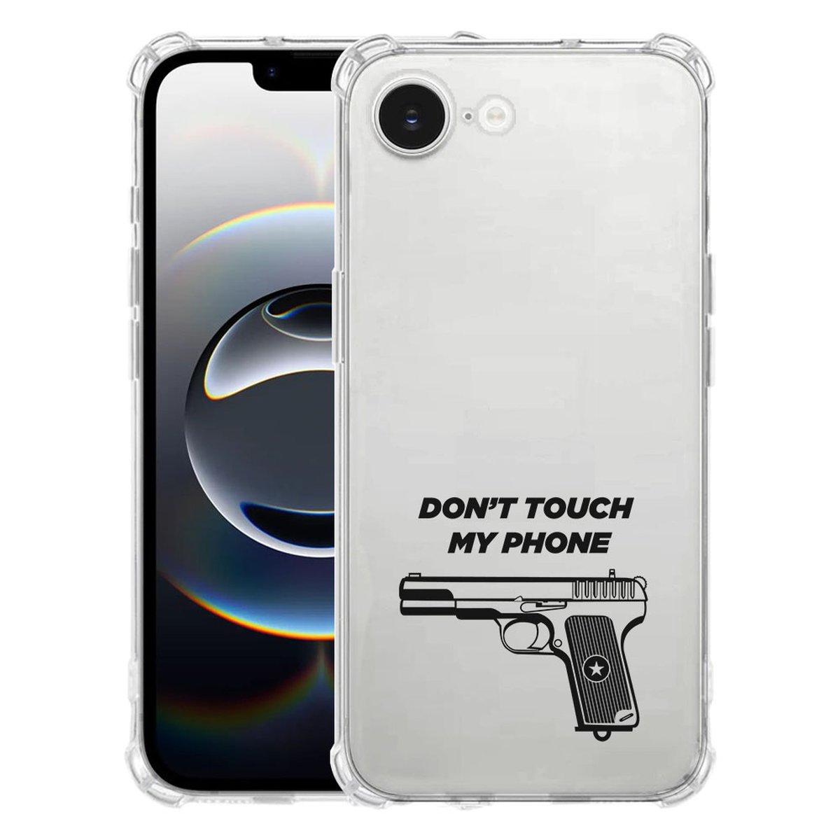 Apple iPhone 16e Hoesje - Pistol DTMP TPU Antishock doorzichtig achterkant pistool afbeelding