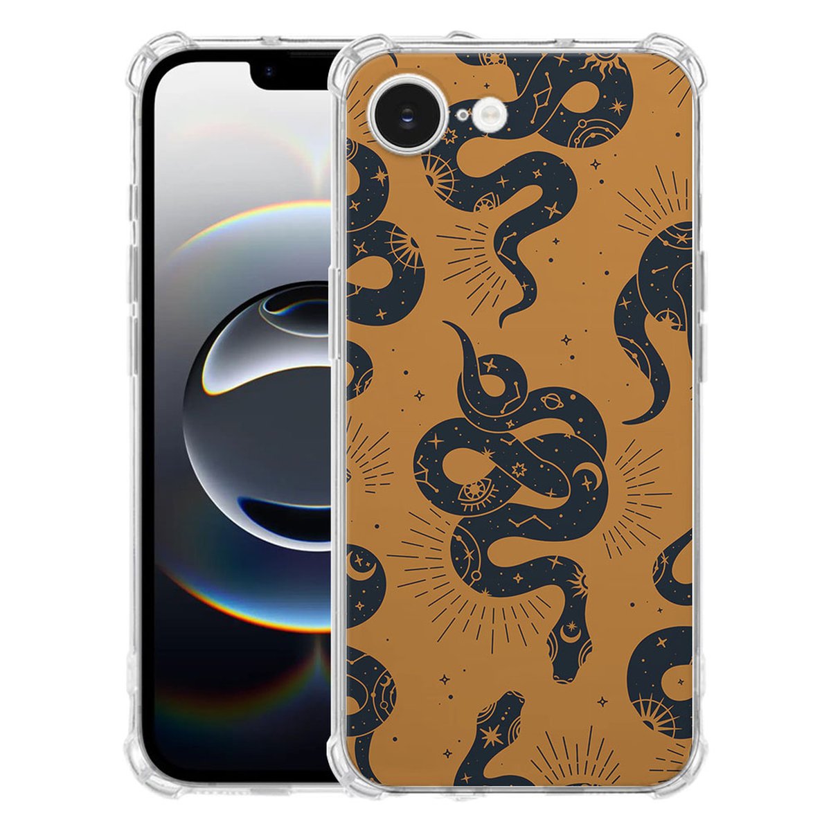 Apple iPhone 16e Hoesje - Snakes TPU Antishock snakes hoesje achterkant